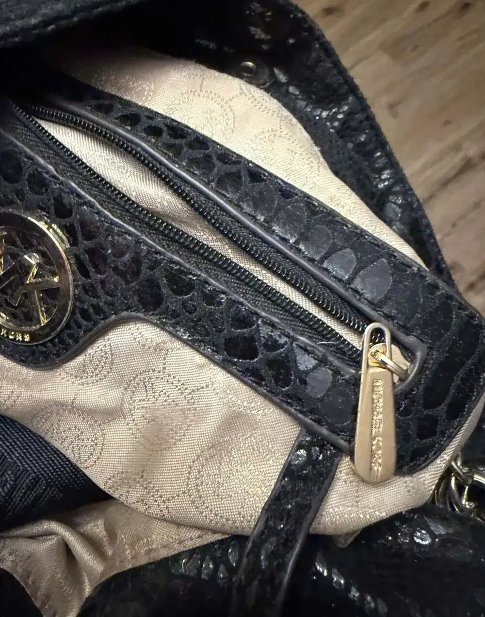 Michael Kors Snakeskin Embossed Leather Hobo Shoulder Bag